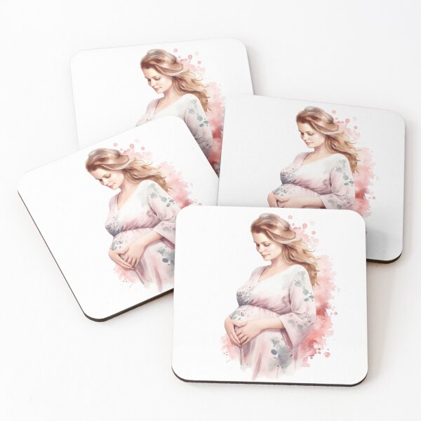 Item preview, Soft Watercolor Pregnancy Portrait New Mom Aesthetic Print designed and sold by Krasnovaovaova.