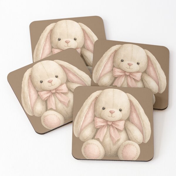Item preview, Watercolor Bunny with Pink Bow | Cute Teddy Rabbit Nursery Aesthetic Description designed and sold by NOUURRRR.