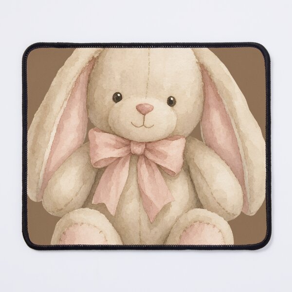 Item preview, Watercolor Bunny with Pink Bow | Cute Teddy Rabbit Nursery Aesthetic Description designed and sold by NOUURRRR.
