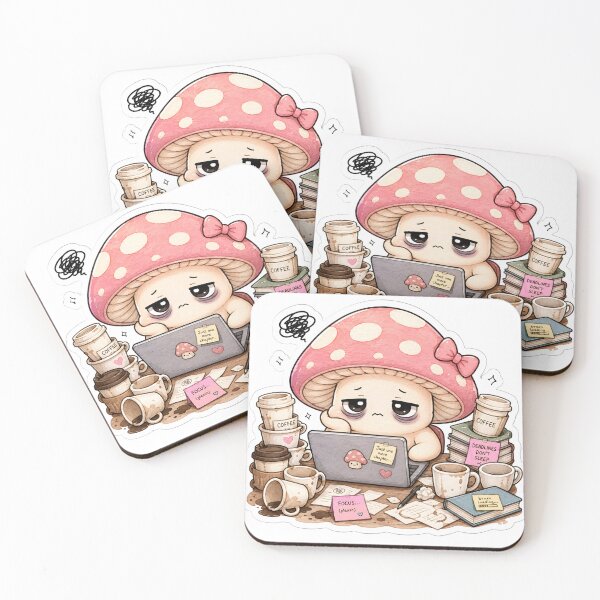 Item preview, Overworked Mushroom with Coffee | Funny Deadline Burnout Sticker designed and sold by BLOOMVELLE.