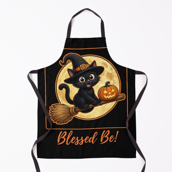 Item preview, Halloween Witch Cat on Broom Blessed Be designed and sold by Witch Joseph.