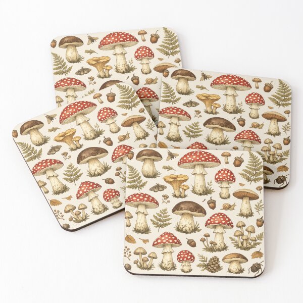 Item preview, Vintage Forest Mushrooms Botanical Seamless Pattern | Cottagecore Woodland Fungi Illustration designed and sold by AvalonTshirts.