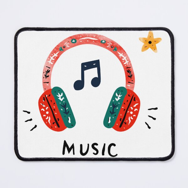 Item preview, Cute hand made paper cut collage illustration of Folk Art headphones with a musical note designed and sold by maewjpho.