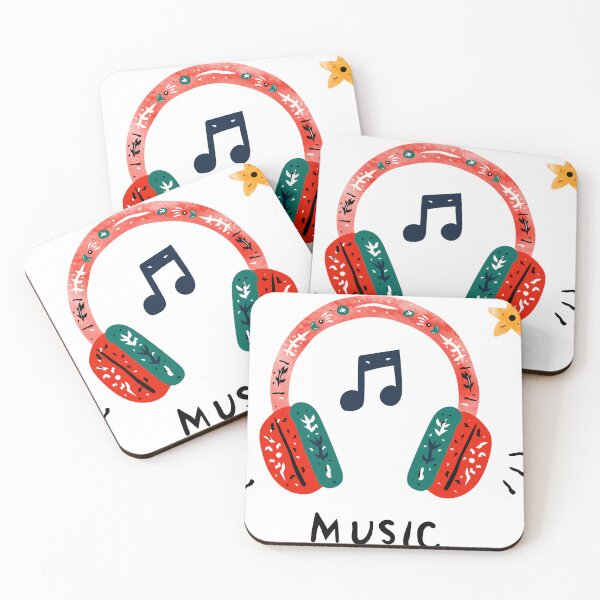 Item preview, Cute hand made paper cut collage illustration of Folk Art headphones with a musical note  designed and sold by maewjpho.