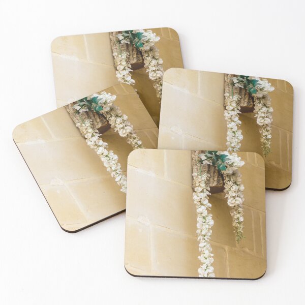 Item preview, Rustic White Floral Garland Hanging From Bark Holder on Stone Wall Interior Decoration designed and sold by Nmallia.