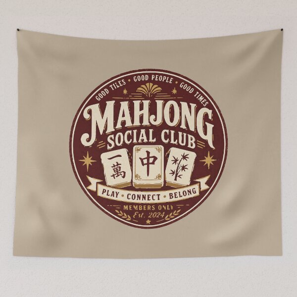 Item preview, mahjong social club - mahjong player - mahjong tiles - tile game - tile rack - game night - tabletop games - strategy game - cozy game - tea and tiles - clever strategy - mahjong club - social games designed and sold by JansenGS.