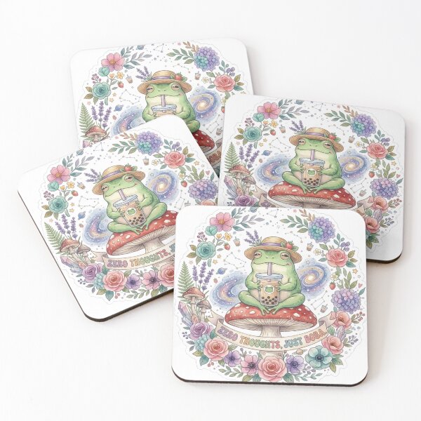 Item preview, Cute Frog Drinking Boba Tea Mushroom Cottagecore Funny Quote designed and sold by DreamyBrushArt.