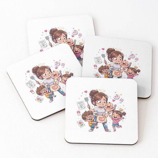 Item preview, Funny Overwhelmed Mom Cartoon Cooking Juggling Kids Graphic designed and sold by Krasnovaovaova.