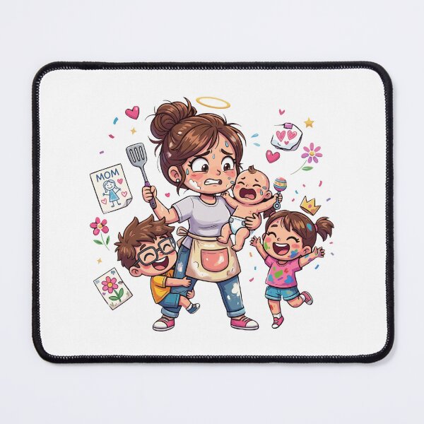 Item preview, Funny Overwhelmed Mom Cartoon Cooking Juggling Kids Graphic designed and sold by Krasnovaovaova.