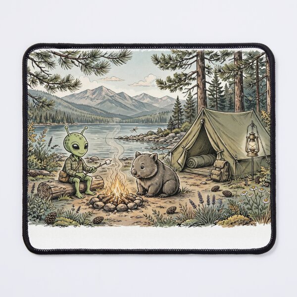 Item preview, Vintage Lake Tahoe Alien Camping with Wombat Retro Summer Campfire  designed and sold by Yellowriversss.