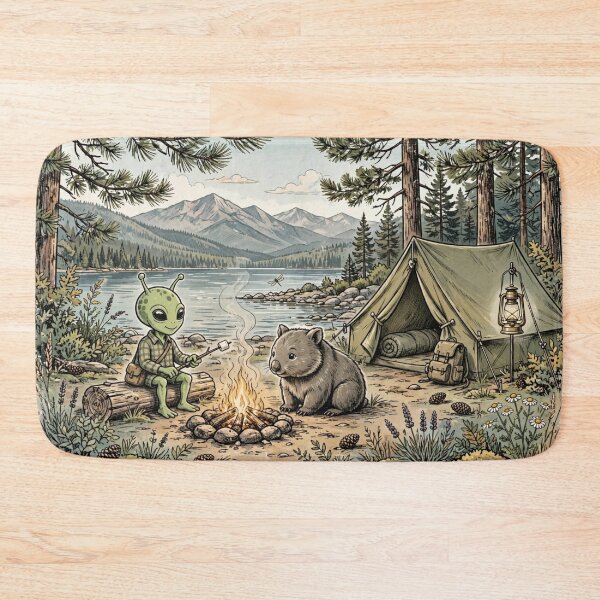 Item preview, Vintage Lake Tahoe Alien Camping with Wombat Retro Summer Campfire  designed and sold by Yellowriversss.
