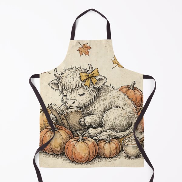 Item preview, Cozy Autumn Highland Cow Reading in Pumpkin Patch Vintage Fall Farmhouse Ink Sketch designed and sold by Yellowriversss.