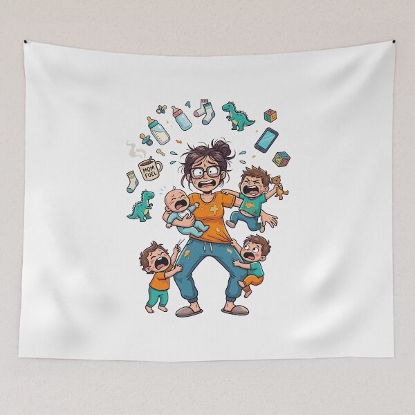 Item preview, Super Tired Mom Chaos Multitasking Motherhood Humor Cartoon designed and sold by Krasnovaovaova.