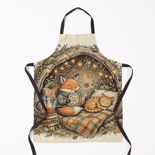Item preview, Cozy Fox Reading How To Cozy Vintage Autumn Cottagecore Throw with Orange Cat and French Press designed and sold by Yellowriversss.
