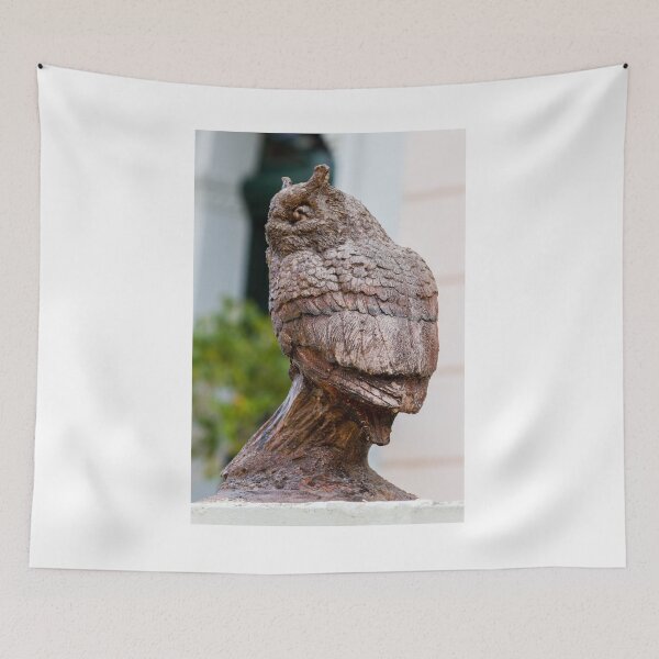 Item preview, Carved Wooden Owl Sculpture Bust With Detailed Feathers and Rustic Outdoor Decorative Art designed and sold by Nmallia.