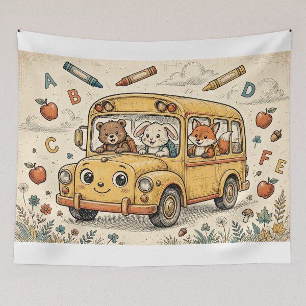 Item preview, Retro First Day of Kindergarten School Bus Vintage Animal Friends designed and sold by Yellowriversss.