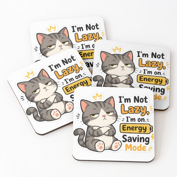 Item preview, Energy Saving Mode Cat Sticker | Funny Lazy Quote designed and sold by BLOOMVELLE.