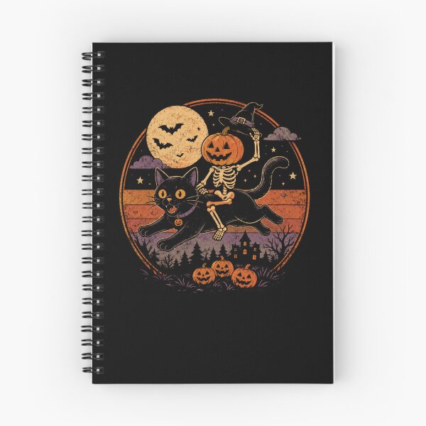 Item preview, Retro Halloween Skeleton Riding Black Cat Spooky Pumpkin Night Adventure designed and sold by Moizento.
