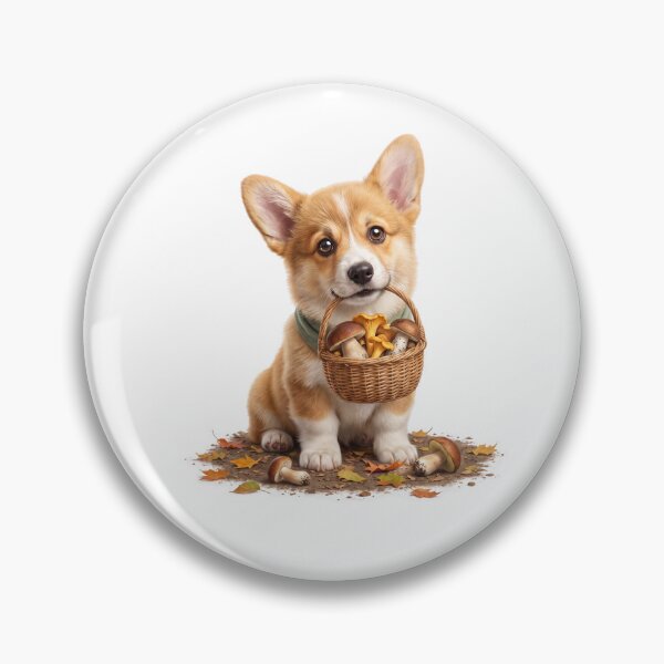 Item preview, Corgi with a Basket of Mushrooms designed and sold by Helenaphotoart.