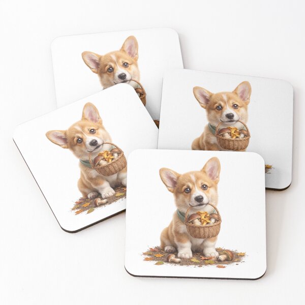 Item preview, Corgi with a Basket of Mushrooms designed and sold by Helenaphotoart.