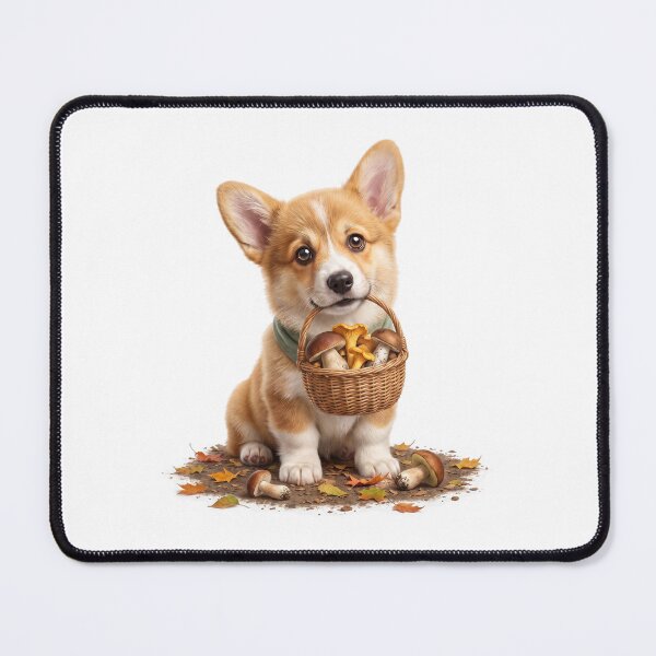 Item preview, Corgi with a Basket of Mushrooms designed and sold by Helenaphotoart.