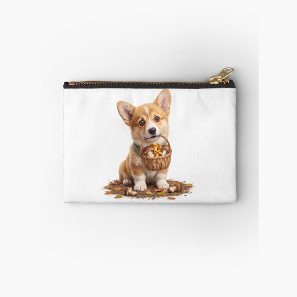 Item preview, Corgi with a Basket of Mushrooms designed and sold by Helenaphotoart.