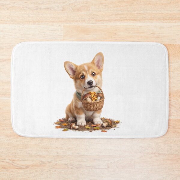 Item preview, Corgi with a Basket of Mushrooms designed and sold by Helenaphotoart.