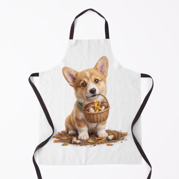 Item preview, Corgi with a Basket of Mushrooms designed and sold by Helenaphotoart.