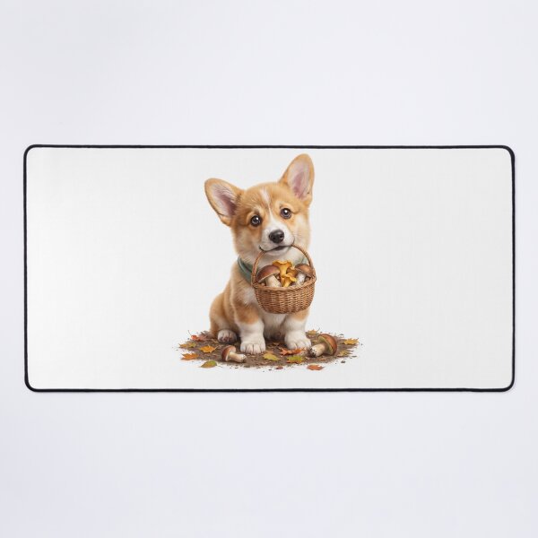Item preview, Corgi with a Basket of Mushrooms designed and sold by Helenaphotoart.