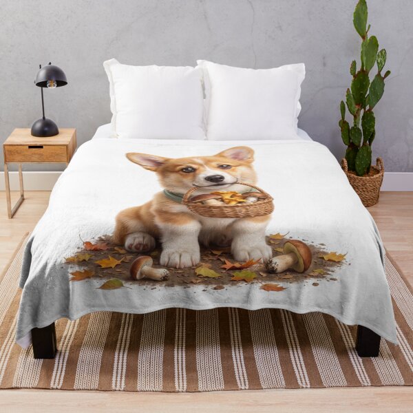 Item preview, Corgi with a Basket of Mushrooms designed and sold by Helenaphotoart.