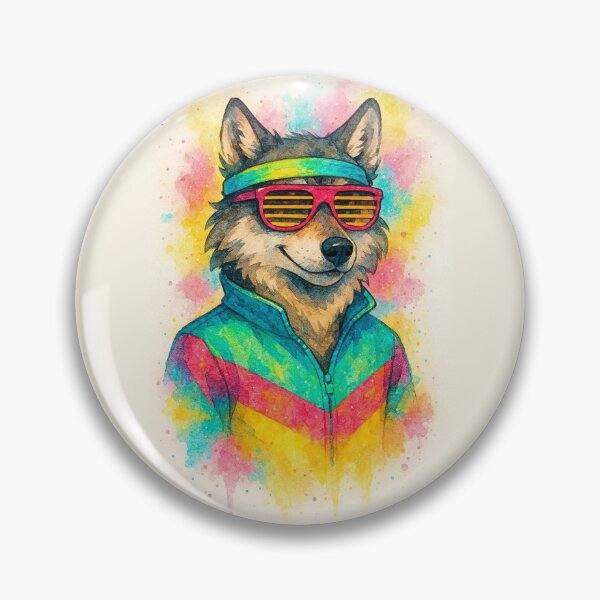 Item preview, Retro 80s Cool Wolf Watercolor Illustration designed and sold by BigBlueArt.