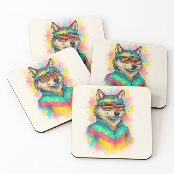 Item preview, Retro 80s Cool Wolf Watercolor Illustration designed and sold by BigBlueArt.
