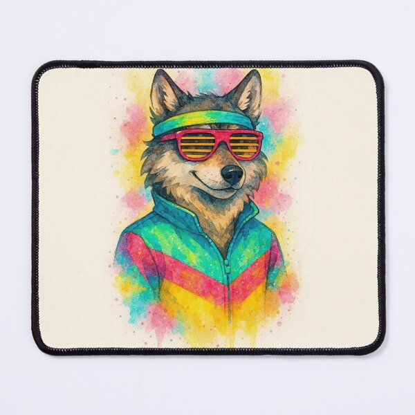 Item preview, Retro 80s Cool Wolf Watercolor Illustration designed and sold by BigBlueArt.