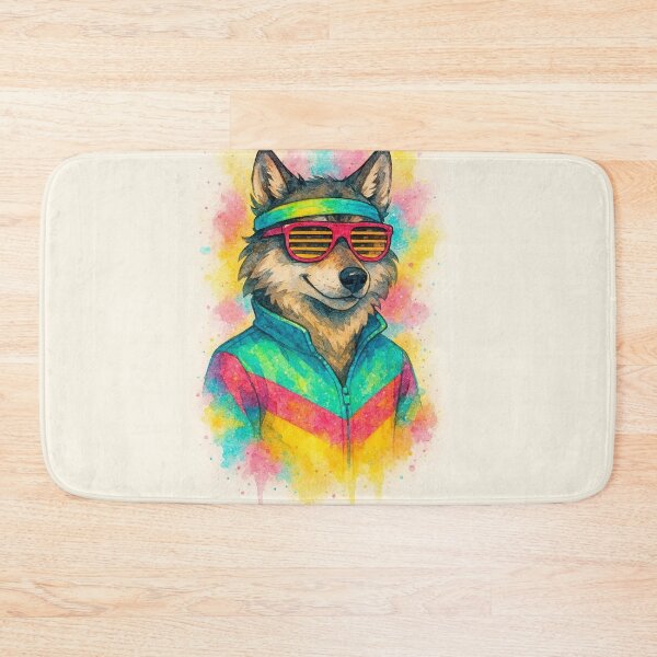 Item preview, Retro 80s Cool Wolf Watercolor Illustration designed and sold by BigBlueArt.