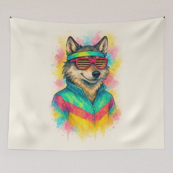 Item preview, Retro 80s Cool Wolf Watercolor Illustration designed and sold by BigBlueArt.