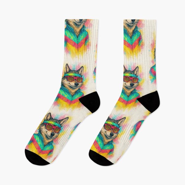 Item preview, Retro 80s Cool Wolf Watercolor Illustration designed and sold by BigBlueArt.