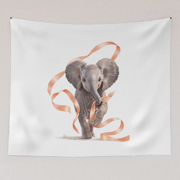 Item preview, Baby Elephant Playing with a Ribbon designed and sold by Helenaphotoart.