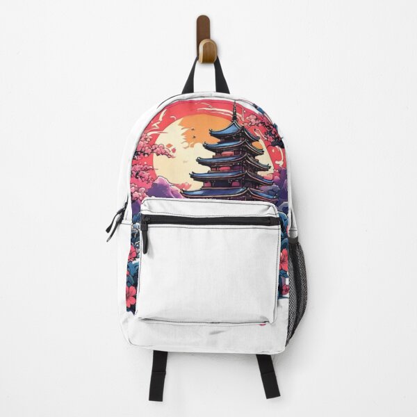 Item preview, Japanese Pagoda Red Sun Cherry Blossoms Aesthetic Anime Art designed and sold by GlowAura7.