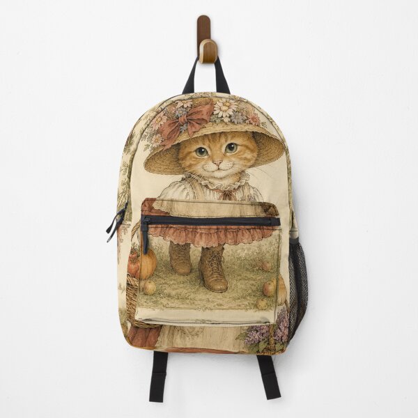 Item preview, Vintage Cottagecore Cat in Straw Hat - Storybook Autumn Illustration designed and sold by Ellanor0.