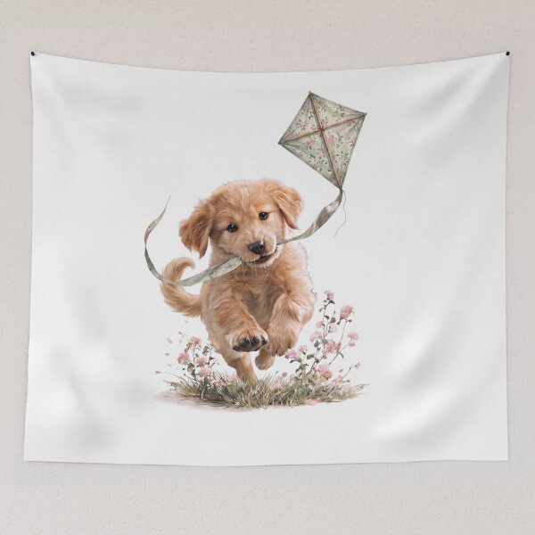 Item preview, Golden Puppy Flying a Kite designed and sold by Helenaphotoart.