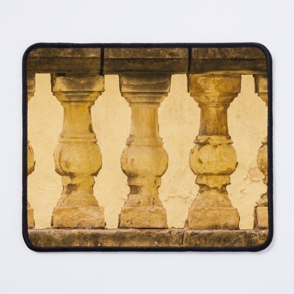 Item preview, Weathered Stone Balustrade With Antique Balusters In Warm Yellow Light And Textured Wall designed and sold by Nmallia.