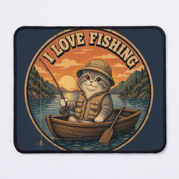 Item preview, Retro Fishing Cat Outdoor Graphic – Cute Cat Fishing Lover Badge Art designed and sold by BLUESKY11a.