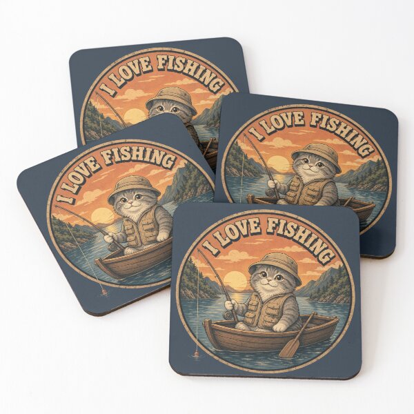 Item preview, Retro Fishing Cat Outdoor Graphic – Cute Cat Fishing Lover Badge Art designed and sold by BLUESKY11a.