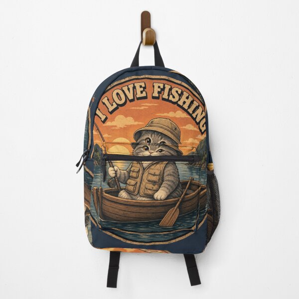 Item preview, Retro Fishing Cat Outdoor Graphic – Cute Cat Fishing Lover Badge Art designed and sold by BLUESKY11a.