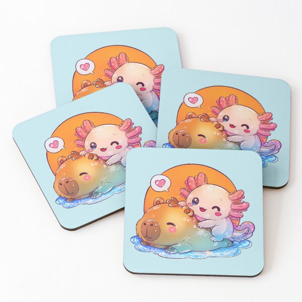 Item preview, Cute Axolotl Hugging Capybara | Kawaii Animal Sticker | Adorable Pastel Cartoon Art designed and sold by marlenaki.