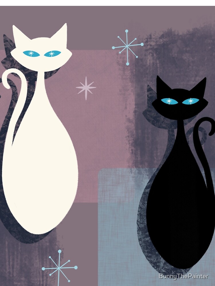 Jazzy Midcentury Modern Black And White Abstract Cats by BunnyThePainter