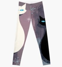 Jazzy Midcentury Modern Black And White Abstract Cats Leggings