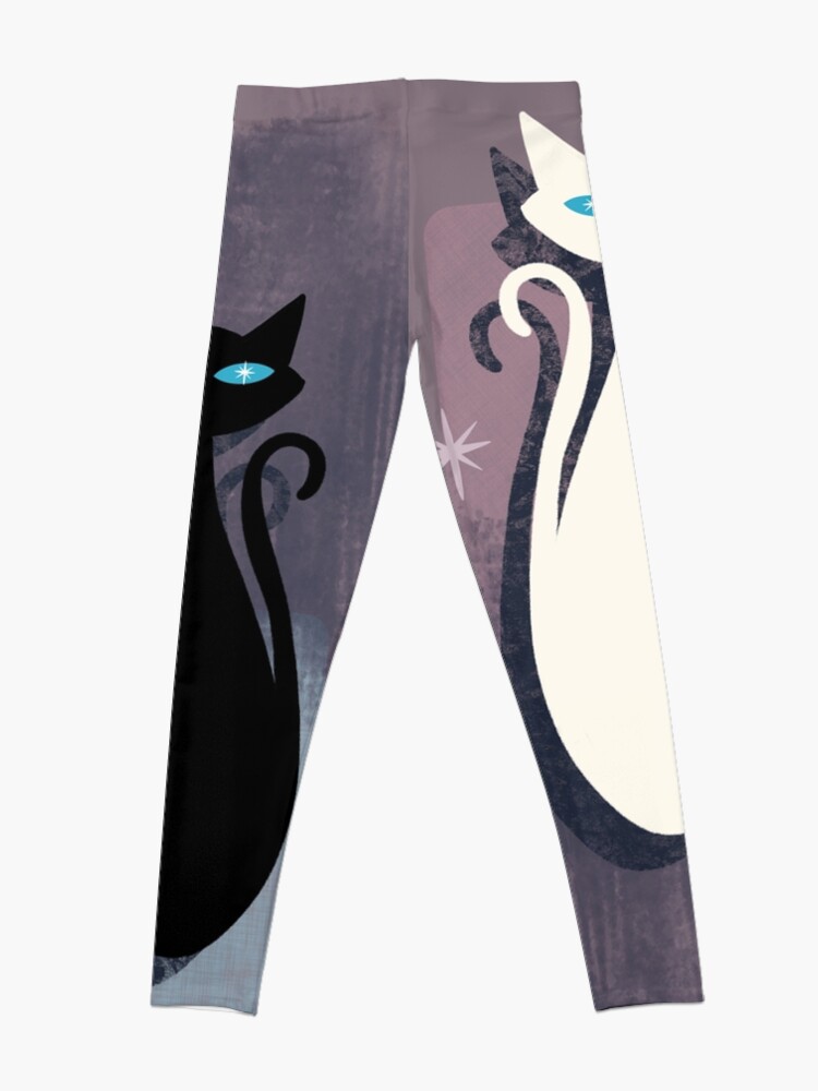 Alternate view of Jazzy Midcentury Modern Black And White Abstract Cats Leggings