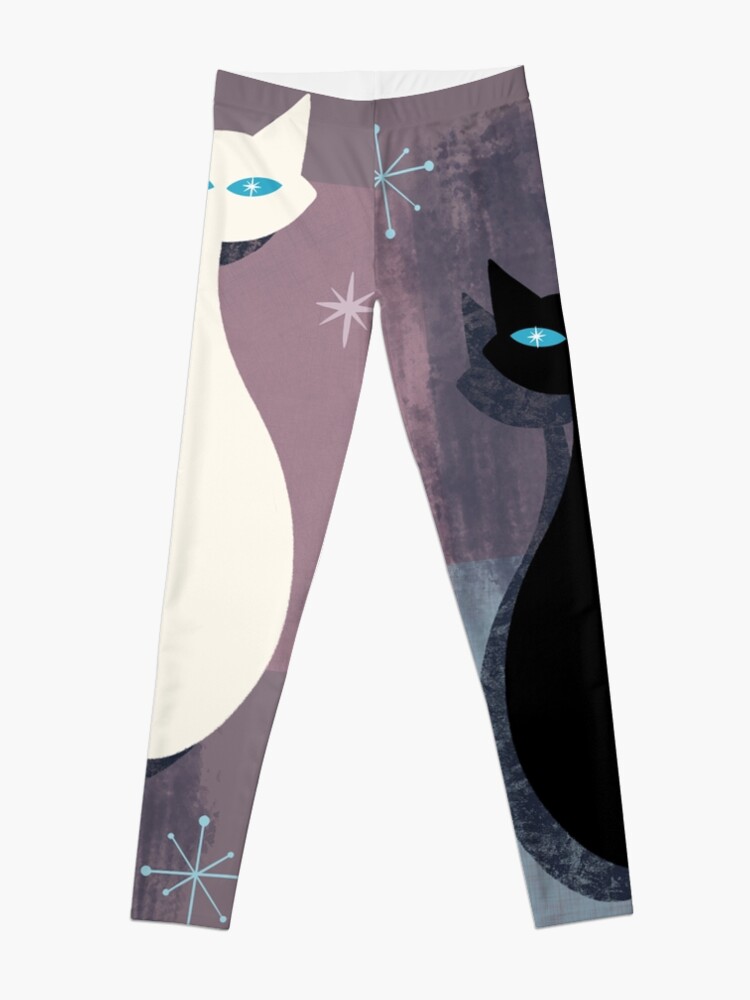 Alternate view of Jazzy Midcentury Modern Black And White Abstract Cats Leggings