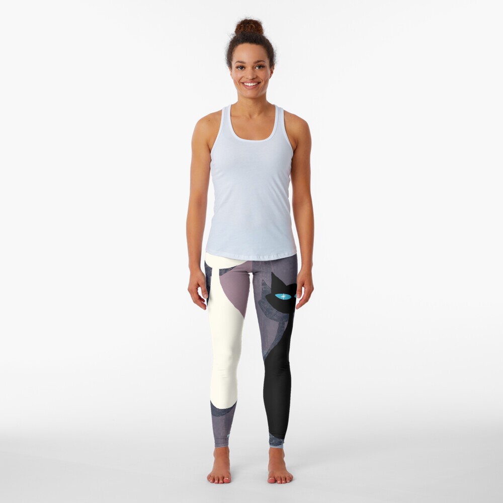 Jazzy Midcentury Modern Black And White Abstract Cats Leggings